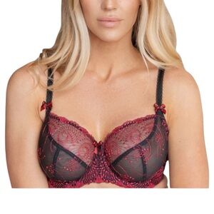 Fit Fully Yours Black Red Nicole Bra 38F Boudoir Feminine Lingerie Sexy B2271
